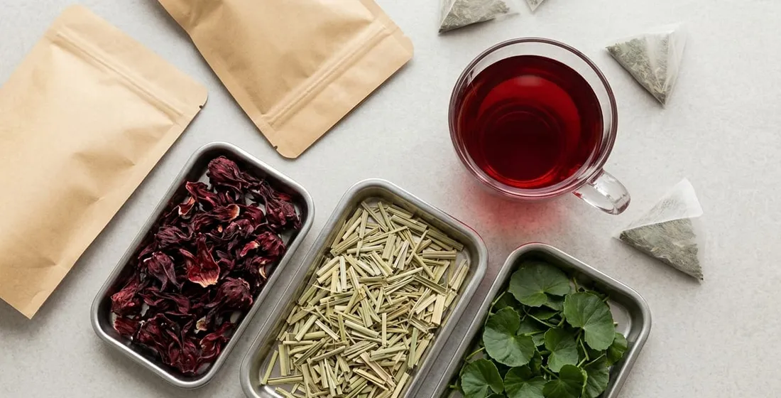 Private-label hibiscus, lemongrass, and gotukola wellness tea blends for hotels